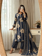 Vasudha Cotton Handwork Kurti with Pant & Malmal Dupatta