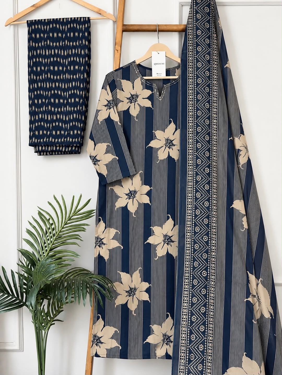 Vasudha Cotton Handwork Kurti with Pant & Malmal Dupatta
