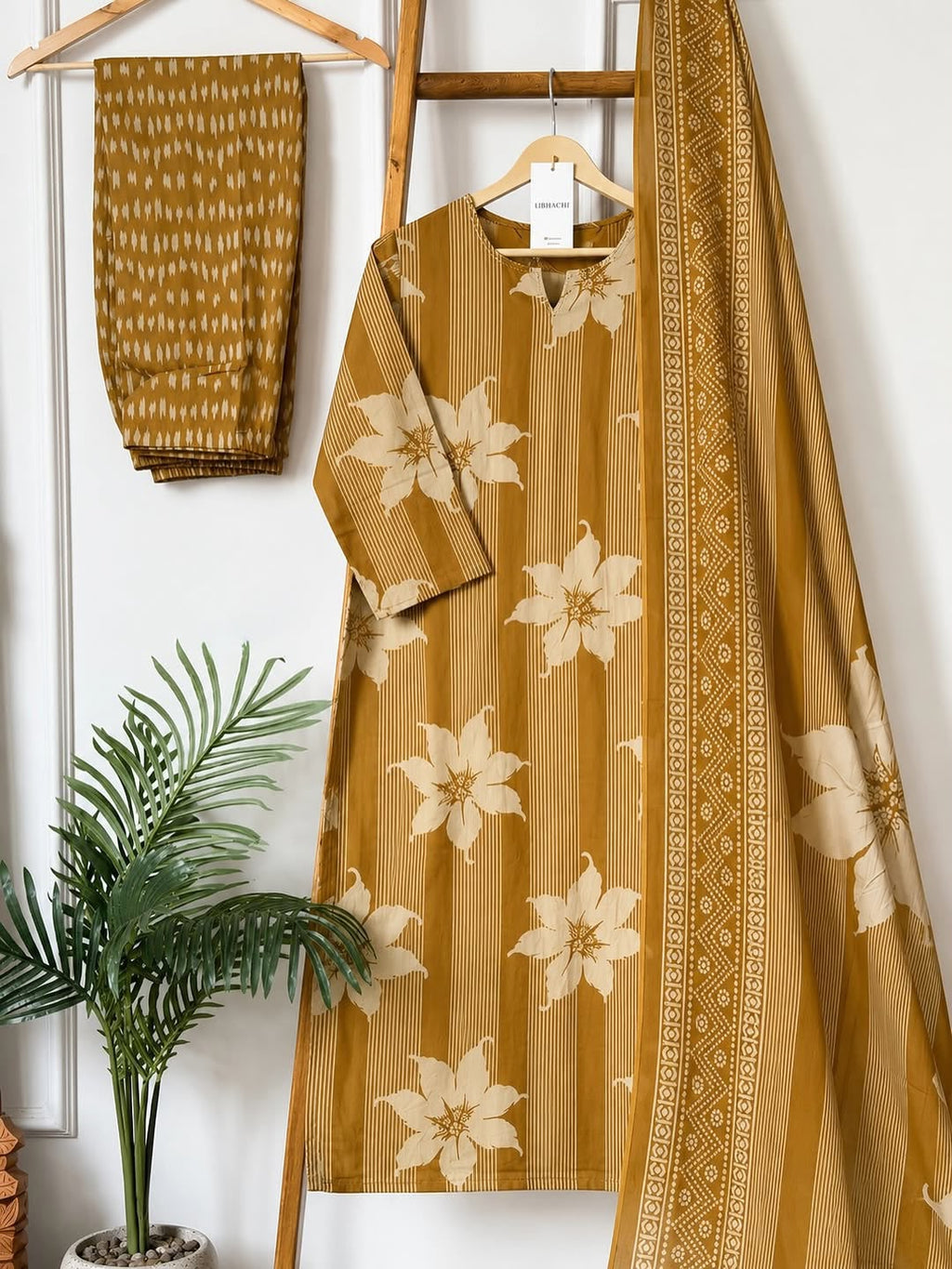 Vasudha Cotton Handwork Kurti with Pant & Malmal Dupatta