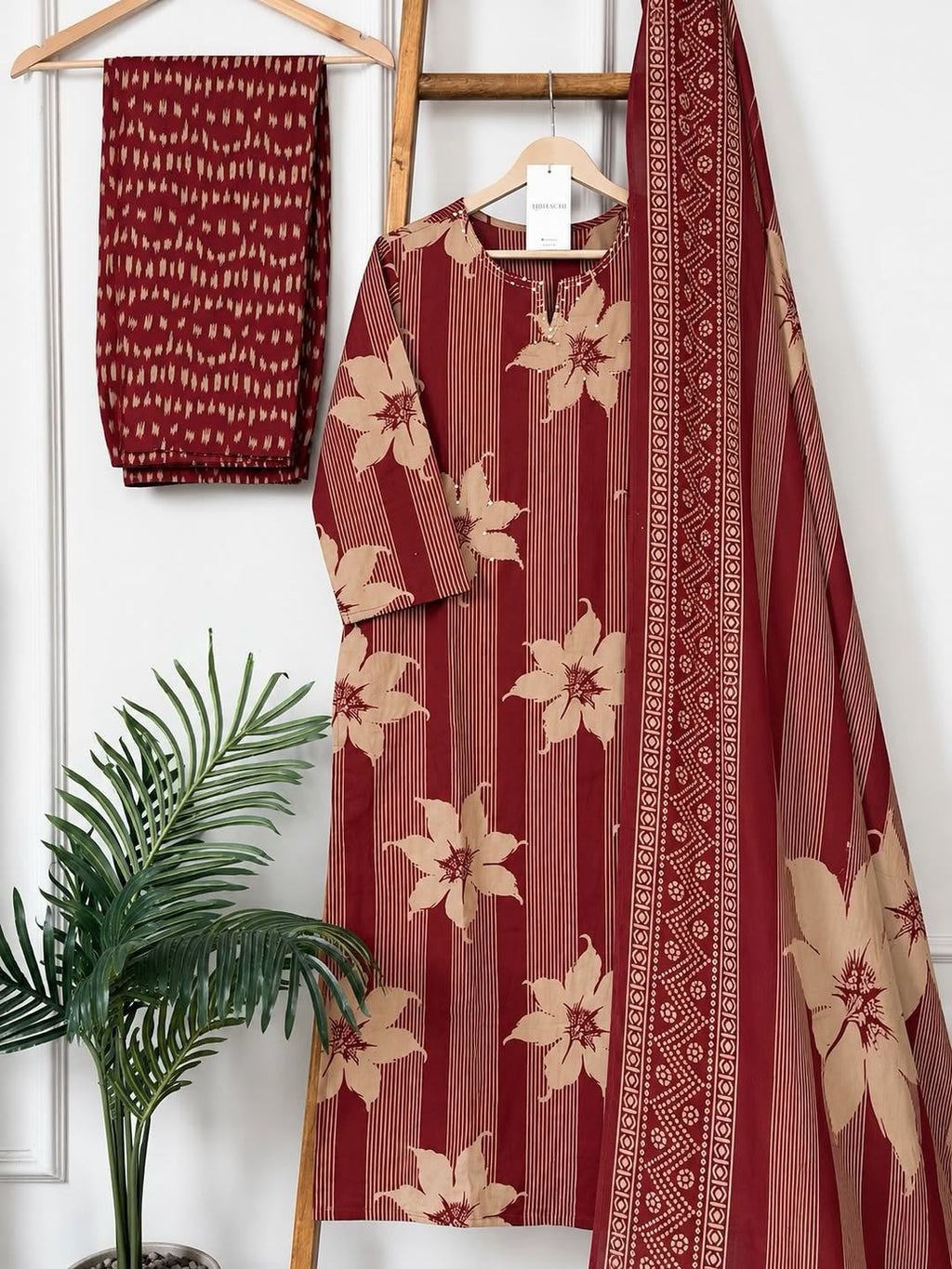 Vasudha Cotton Handwork Kurti with Pant & Malmal Dupatta