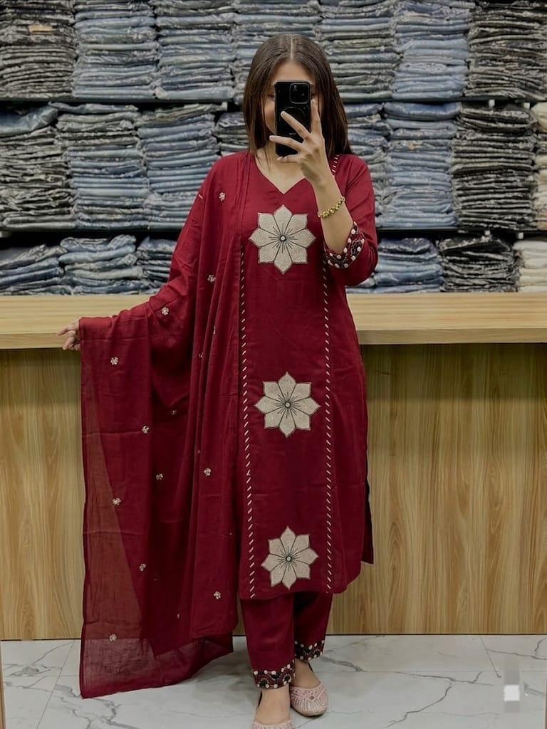 Aaradhya Pure Cotton Kurti with Palazzo & Malmal Dupatta