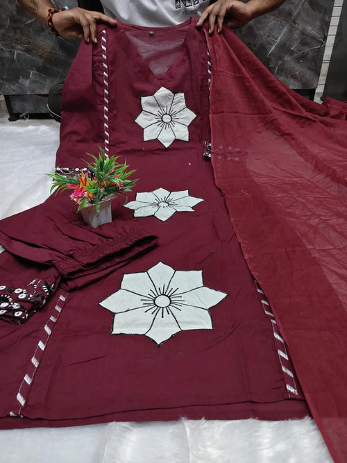 Aaradhya Pure Cotton Kurti with Palazzo & Malmal Dupatta