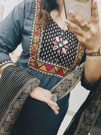 Anvika Cotton Mirror & Embroidery Work Kurti with Pant & Dupatta