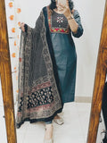 Anvika Cotton Mirror & Embroidery Work Kurti with Pant & Dupatta