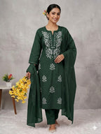 Eshanya Cotton Embroidered Kurti with Pant & Dupatta