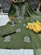 Eshanya Cotton Embroidered Kurti with Pant & Dupatta