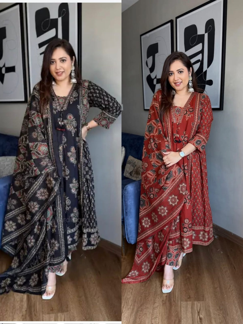 Vaidehi Floral A-Line Cotton Kurti with Pant & Dupatta