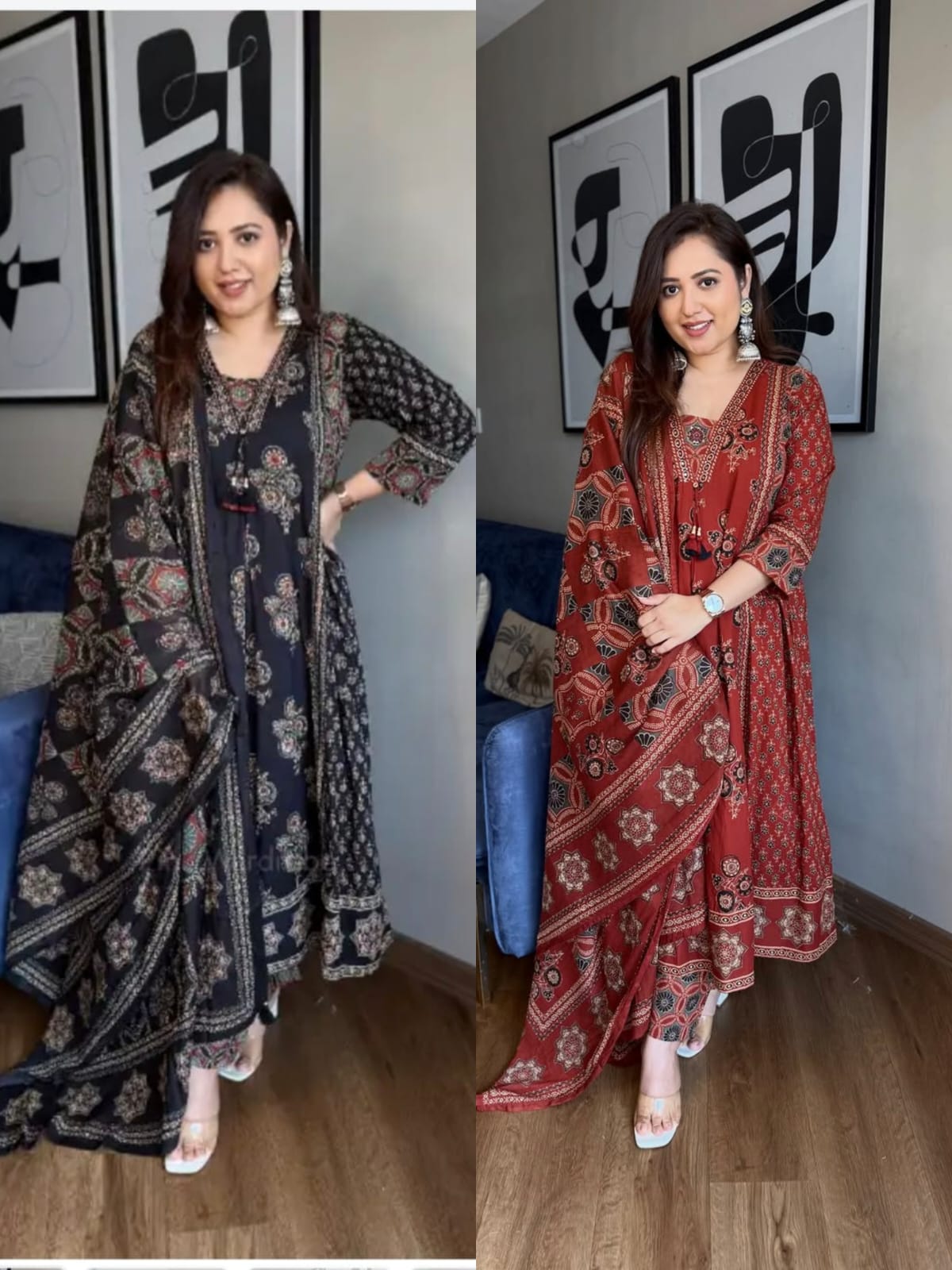 Vaidehi Floral A-Line Cotton Kurti with Pant & Dupatta