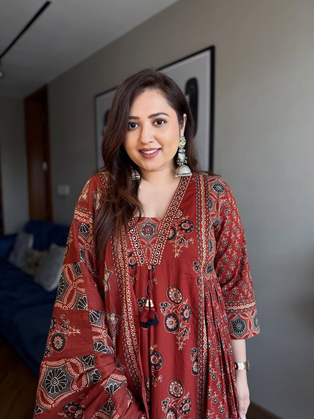 Vaidehi Floral A-Line Cotton Kurti with Pant & Dupatta