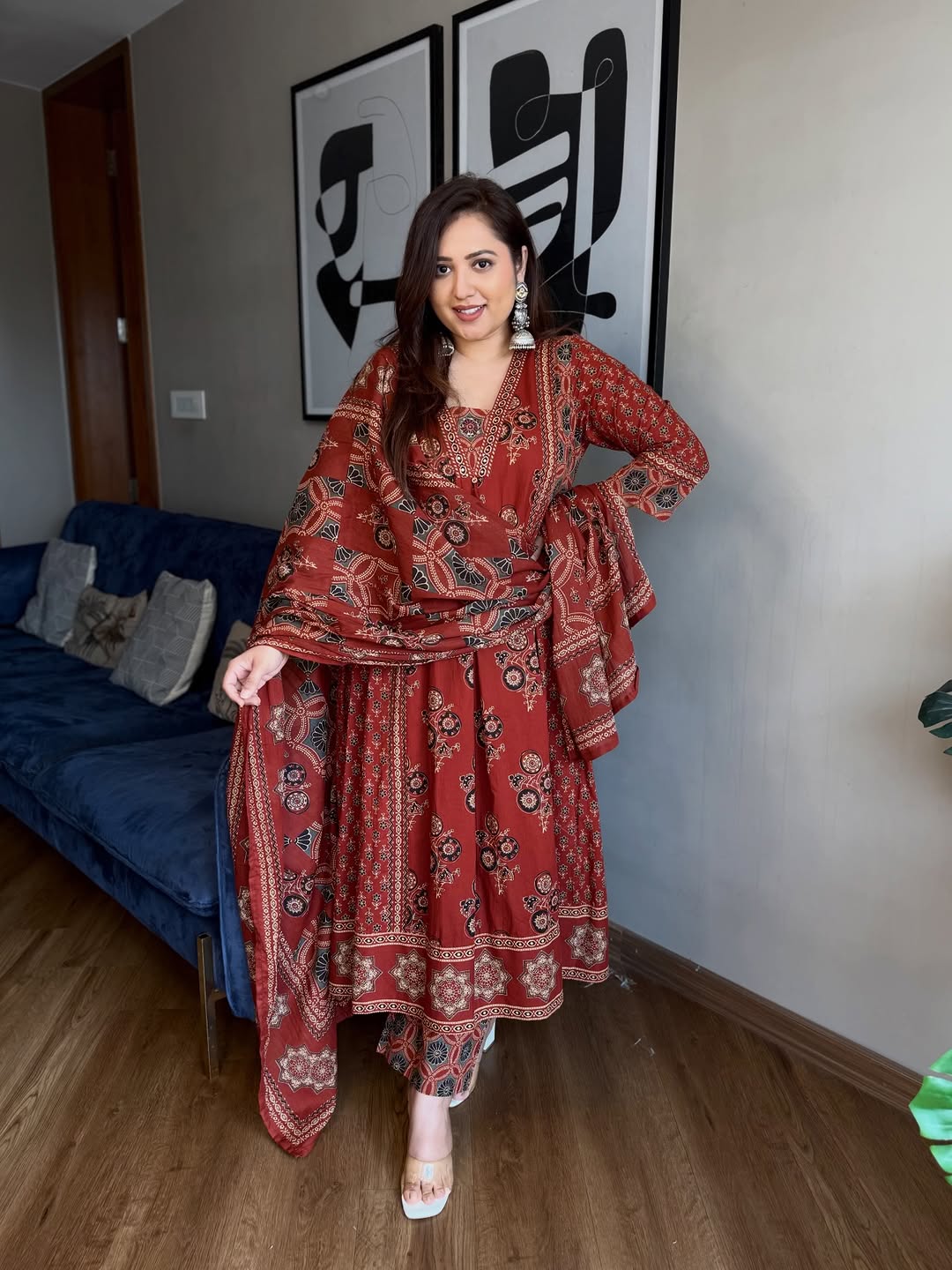 Vaidehi Floral A-Line Cotton Kurti with Pant & Dupatta
