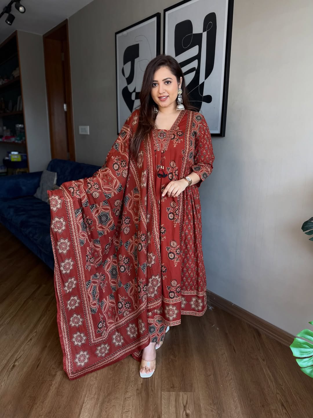Vaidehi Floral A-Line Cotton Kurti with Pant & Dupatta
