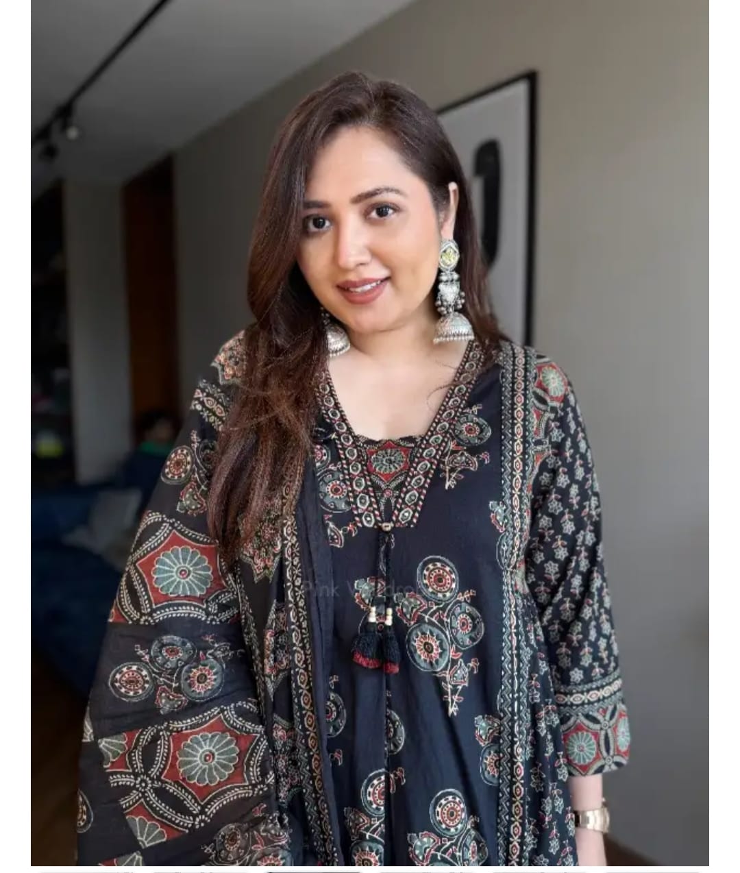 Vaidehi Floral A-Line Cotton Kurti with Pant & Dupatta