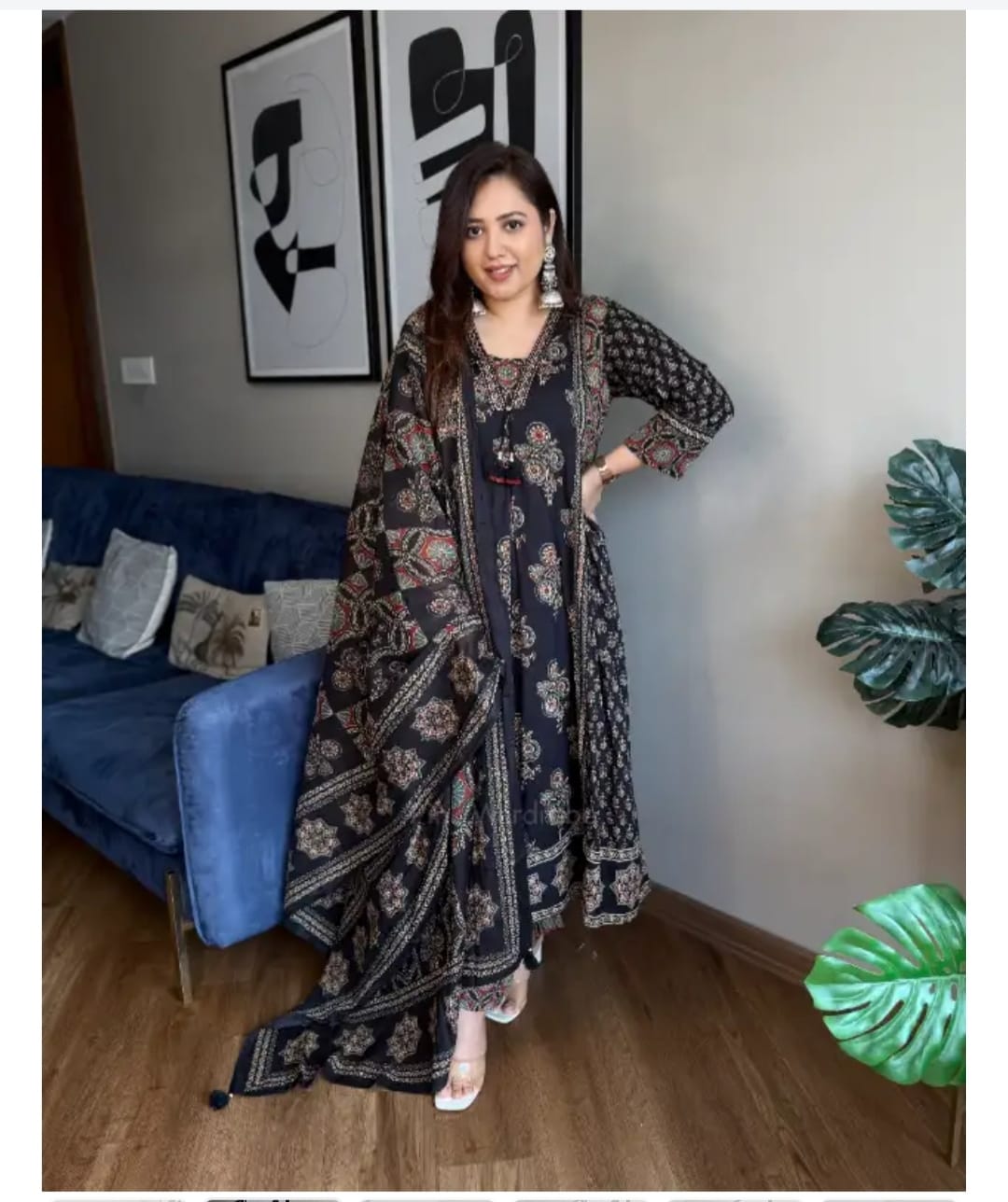 Vaidehi Floral A-Line Cotton Kurti with Pant & Dupatta