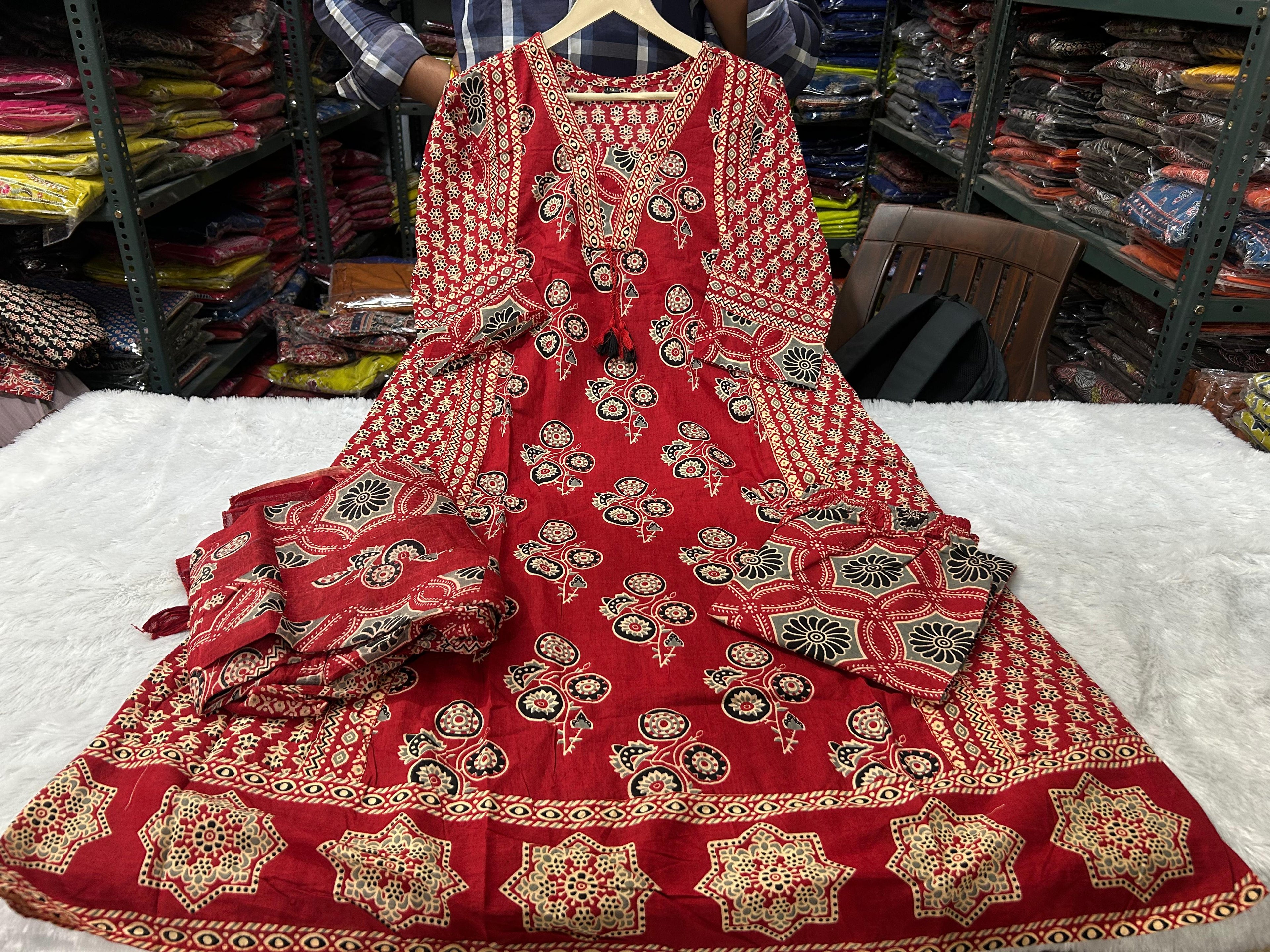 Vaidehi Floral A-Line Cotton Kurti with Pant & Dupatta