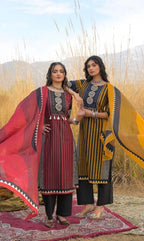 Vamika Heavy Pure Cotton Embroidered Kurti with Pant & Dupatta