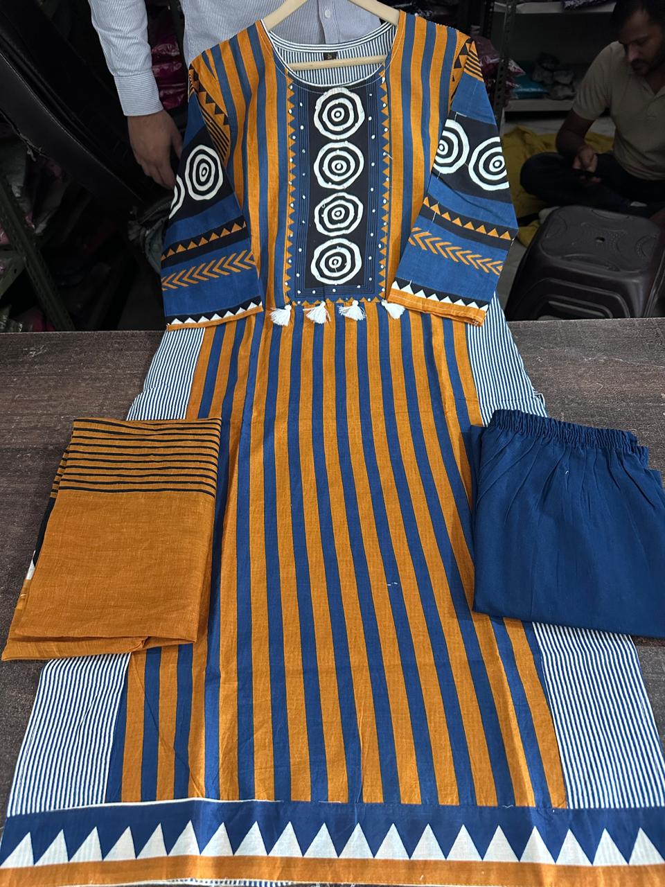 Vamika Heavy Pure Cotton Embroidered Kurti with Pant & Dupatta
