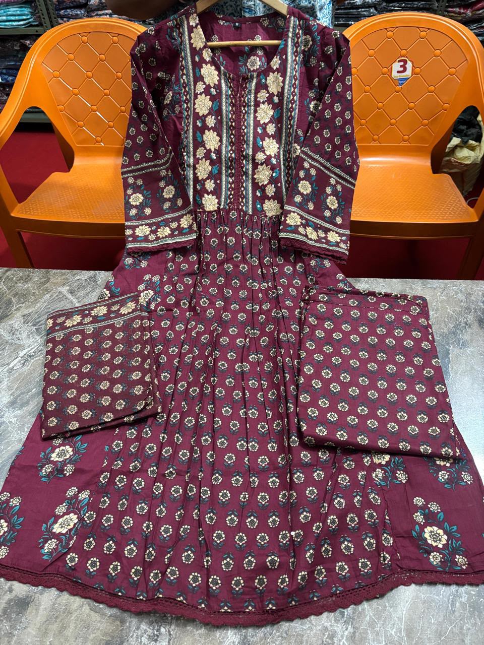 Aarini Premium Cotton Adda Work Kurti with Pant & Dupatta