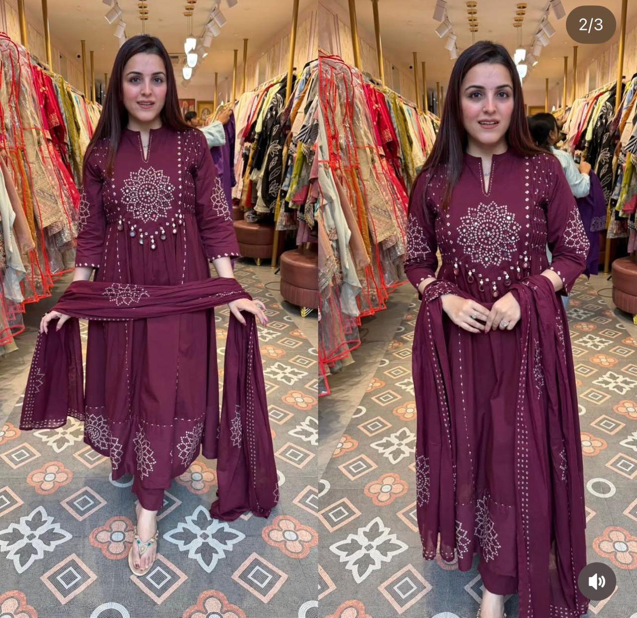 Anvika Cotton Handwork Kurti with Pant & Malmal Dupatta