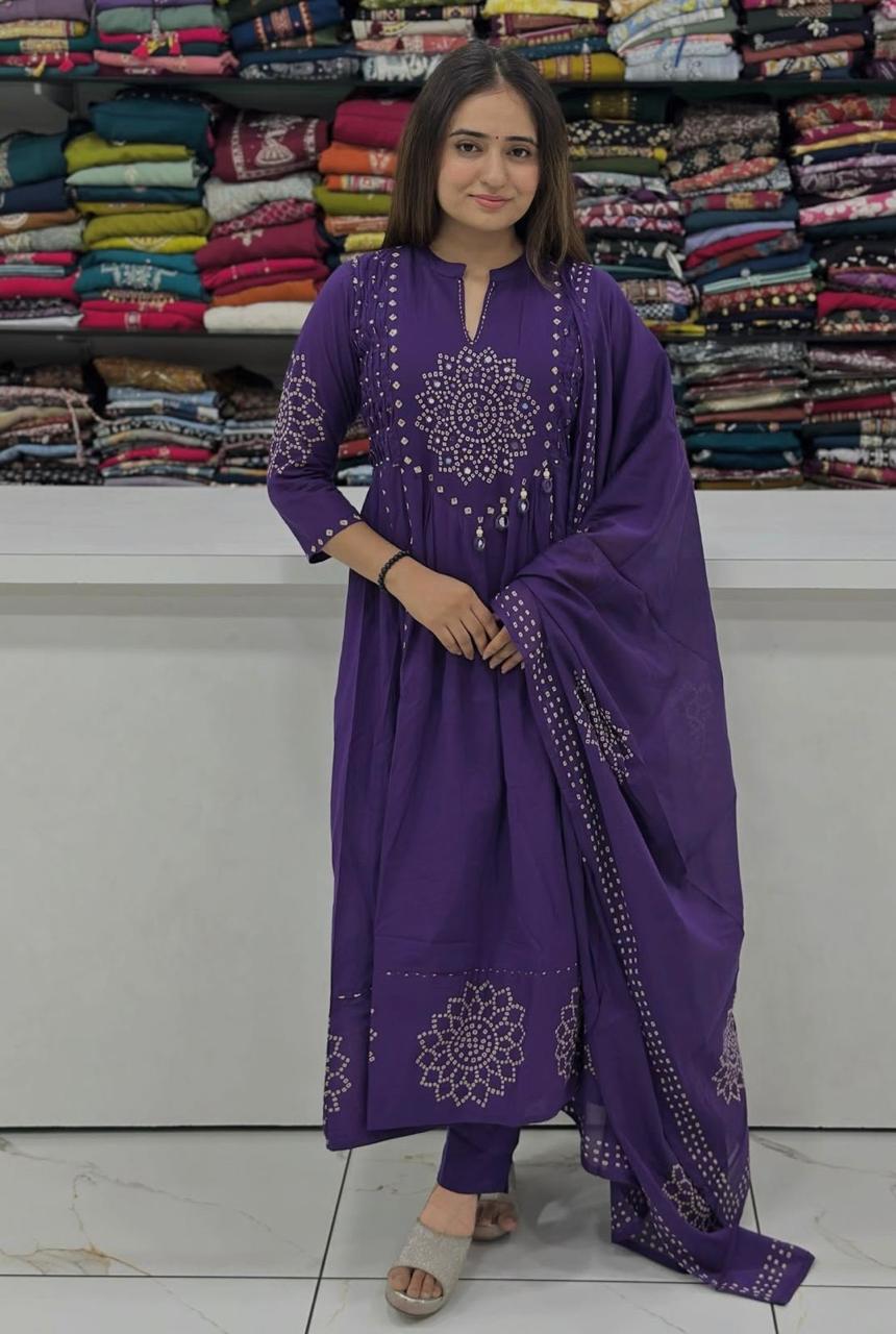 Anvika Cotton Handwork Kurti with Pant & Malmal Dupatta