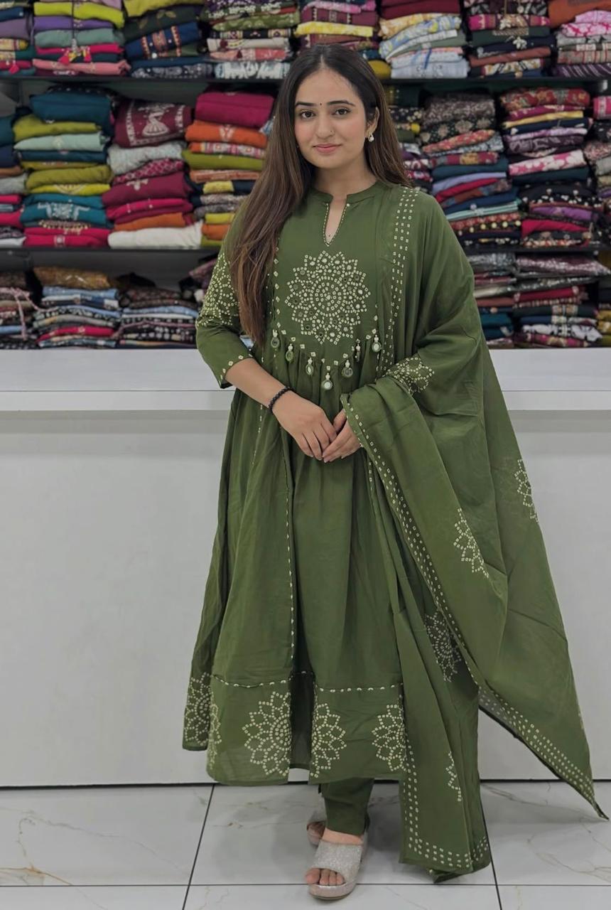 Anvika Cotton Handwork Kurti with Pant & Malmal Dupatta