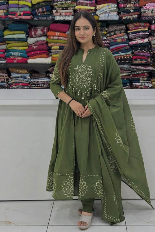 Anvika Cotton Handwork Kurti with Pant & Malmal Dupatta
