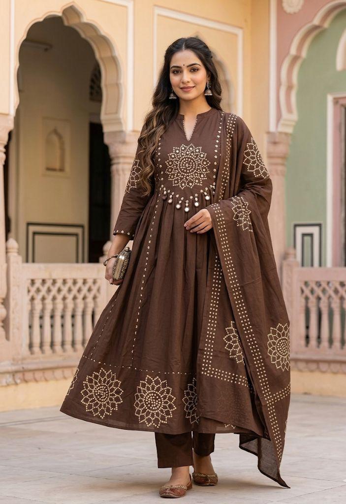 Anvika Cotton Handwork Kurti with Pant & Malmal Dupatta