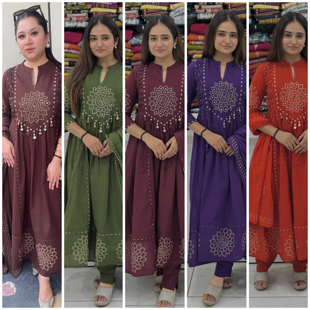 Anvika Cotton Handwork Kurti with Pant & Malmal Dupatta