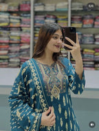 Suhani Sanganeri Print Cotton Straight Kurta with Pant & Dupatta Set