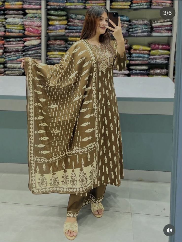 Suhani Sanganeri Print Cotton Straight Kurta with Pant & Dupatta Set