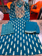 Suhani Sanganeri Print Cotton Straight Kurta with Pant & Dupatta Set