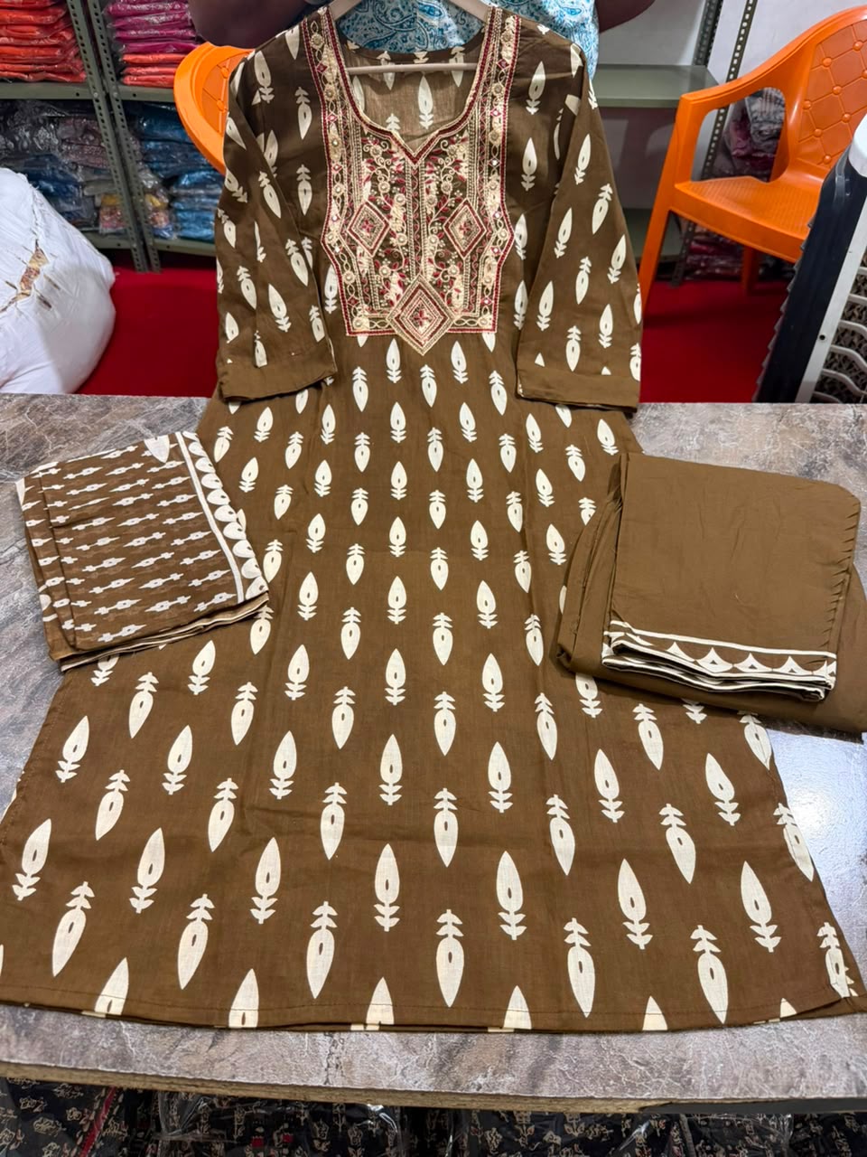 Suhani Sanganeri Print Cotton Straight Kurta with Pant & Dupatta Set