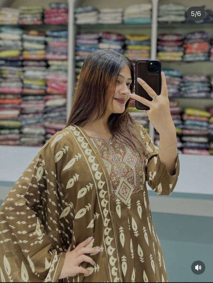 Suhani Sanganeri Print Cotton Straight Kurta with Pant & Dupatta Set