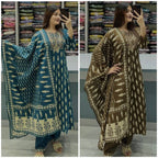 Suhani Sanganeri Print Cotton Straight Kurta with Pant & Dupatta Set