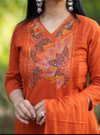 Zivara Pure Cotton Embroidered Kurti with Pant & Mul Cotton Dupatta