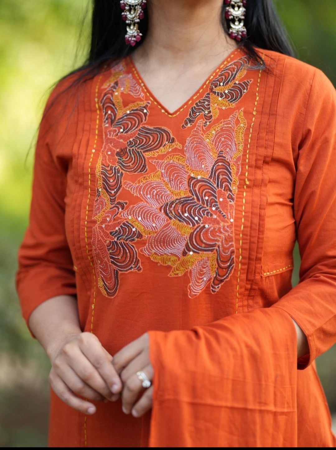 Zivara Pure Cotton Embroidered Kurti with Pant & Mul Cotton Dupatta