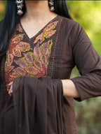 Zivara Pure Cotton Embroidered Kurti with Pant & Mul Cotton Dupatta