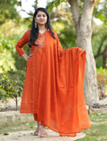 Zivara Pure Cotton Embroidered Kurti with Pant & Mul Cotton Dupatta