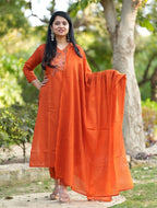 Zivara Pure Cotton Embroidered Kurti with Pant & Mul Cotton Dupatta