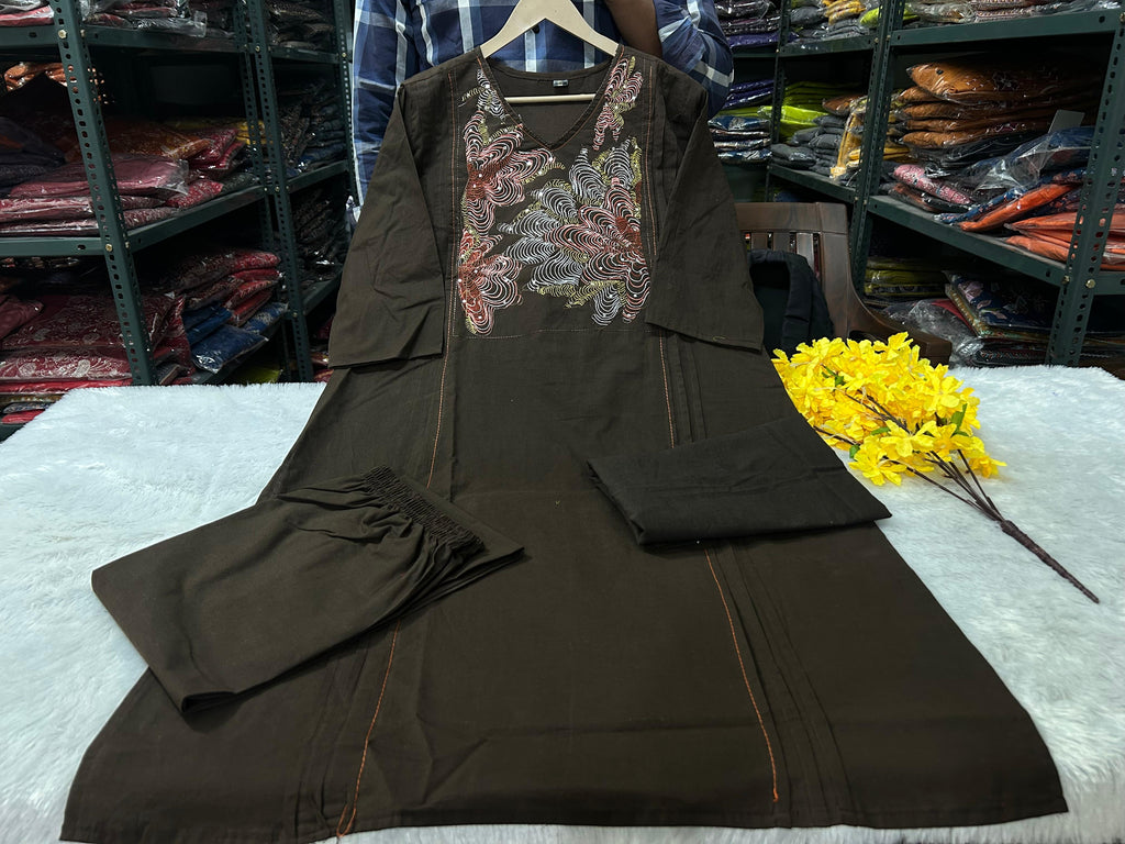 Zivara Pure Cotton Embroidered Kurti with Pant & Mul Cotton Dupatta