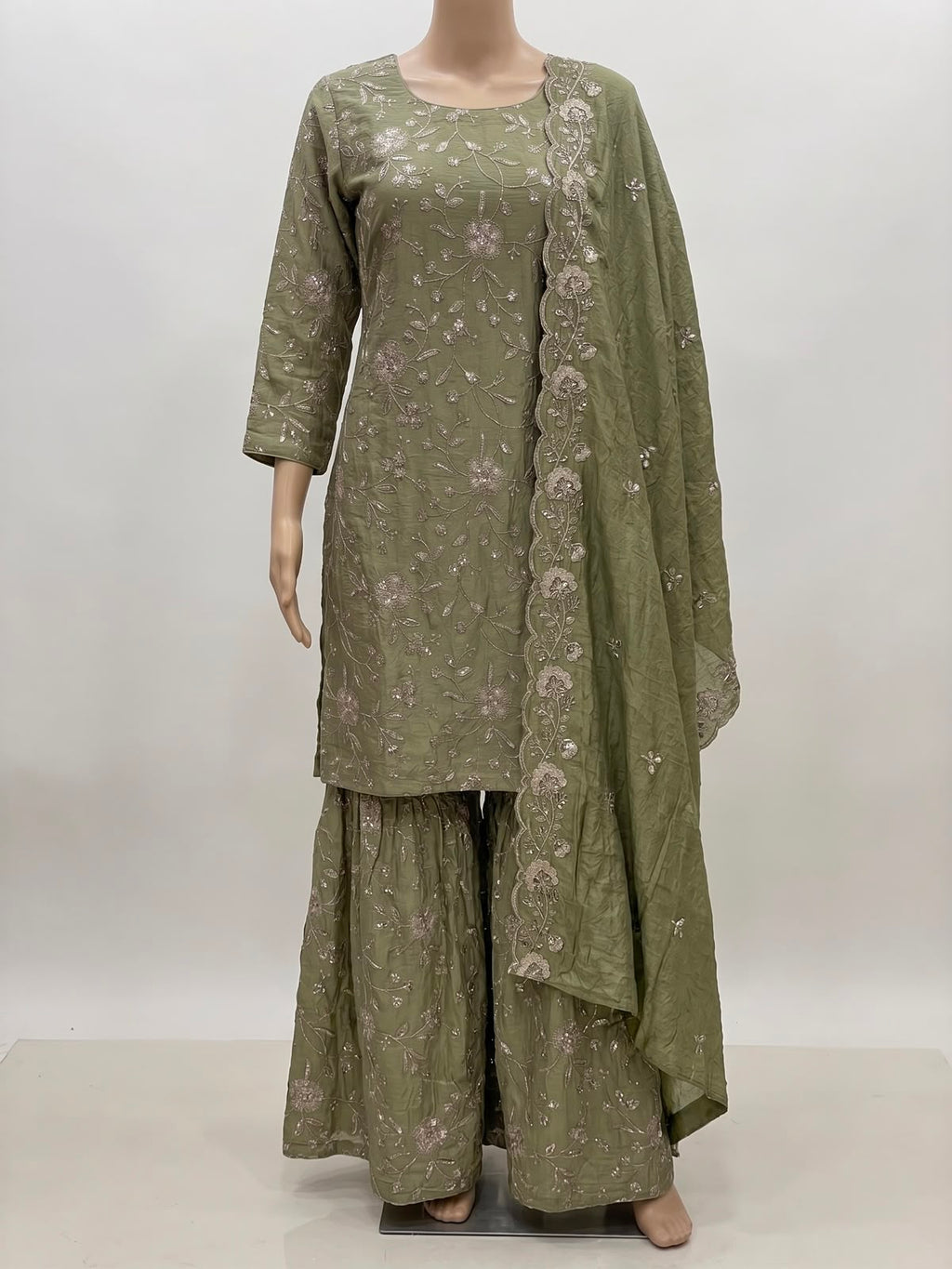 Ridhanya Fendi Silk Embroidered Kurta Set with Bottom & Dupatta