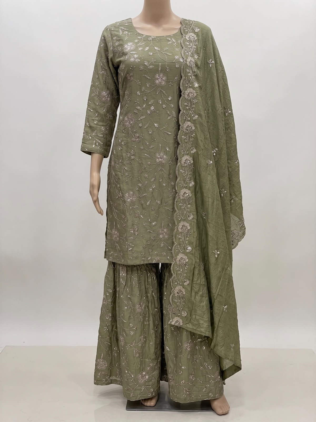 Ridhanya Fendi Silk Embroidered Kurta Set with Bottom & Dupatta