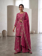 Ridhanya Fendi Silk Embroidered Kurta Set with Bottom & Dupatta
