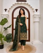 Ethnic Bottle Green Fendy Sequin & Thread Work Silk Suit with Dupatta & Pants