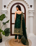 Ethnic Bottle Green Fendy Sequin & Thread Work Silk Suit with Dupatta & Pants