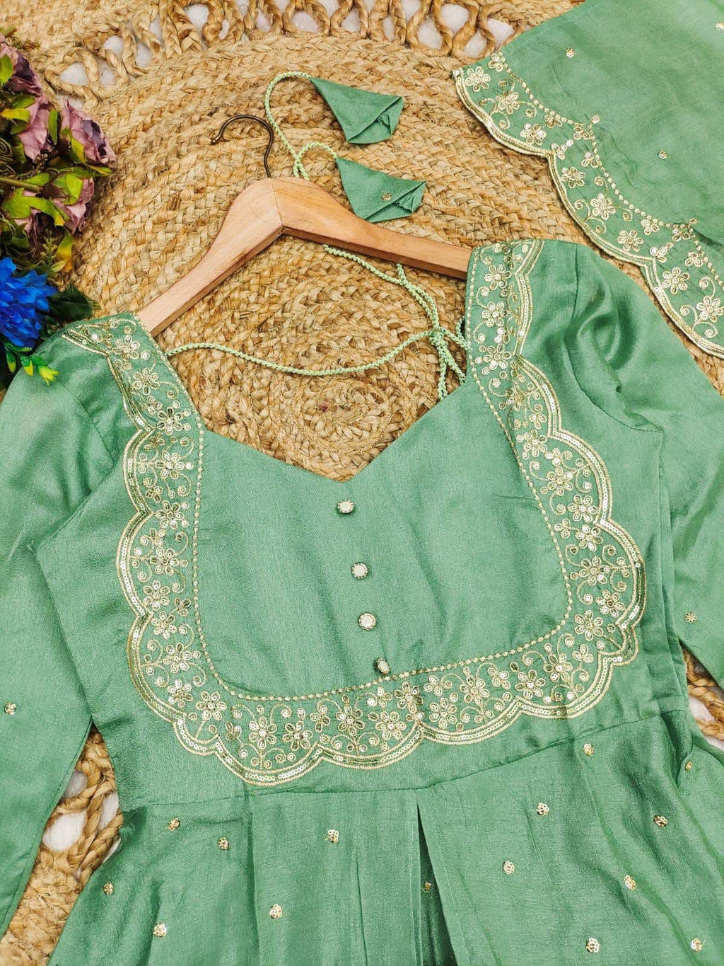 Premium Vichitra Silk Anarkali Set with Sequins & Zari Embroidery