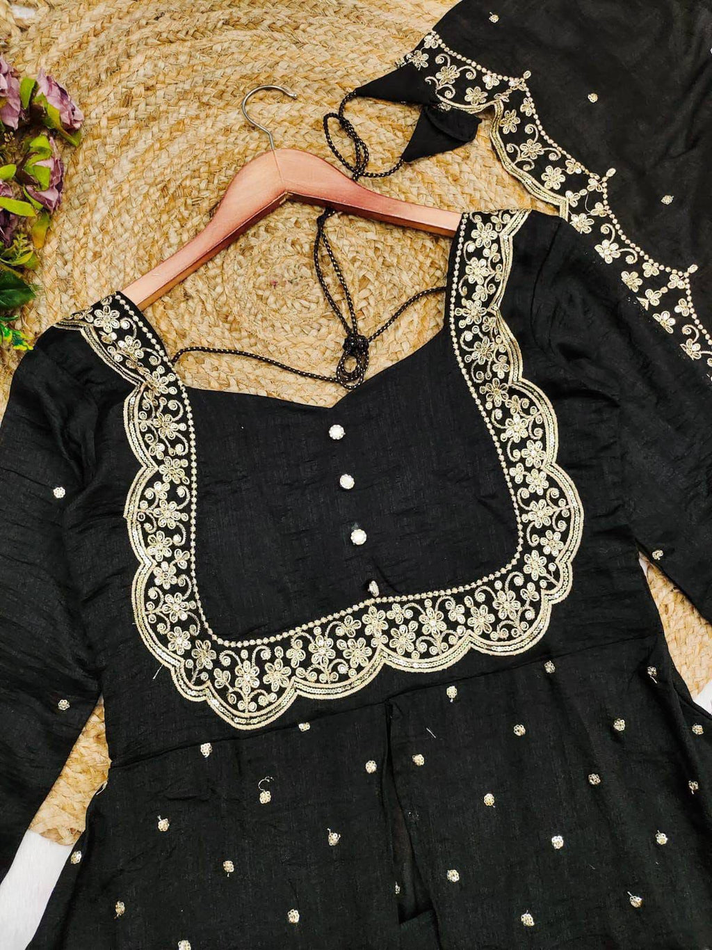 Premium Vichitra Silk Anarkali Set with Sequins & Zari Embroidery