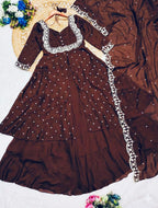Premium Vichitra Silk Anarkali Set with Sequins & Zari Embroidery