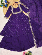 Premium Vichitra Silk Anarkali Set with Sequins & Zari Embroidery