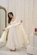 Ivanyaa White Georgette Zari Embroidery Gown Set with Pant & Matching Dupatta