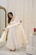 Ivanyaa White Georgette Zari Embroidery Gown Set with Pant & Matching Dupatta